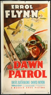 9m0030 DAWN PATROL linen 3sh 1938 great different art of WWI pilot Errol Flynn & planes, ultra rare!