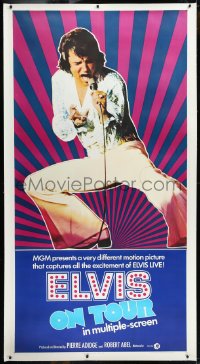 9m0033 ELVIS ON TOUR linen int'l 3sh 1972 classic full-length image of Elvis Presley singing into microphone!