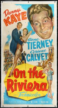 9m0046 ON THE RIVIERA linen 3sh 1951 art of Danny Kaye, sexy Gene Tierney & Corinne Calvet, rare!