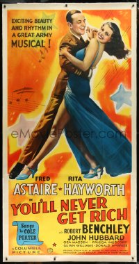 9m0055 YOU'LL NEVER GET RICH linen 3sh 1941 art of Fred Astaire & sexy Rita Hayworth dancing, rare!