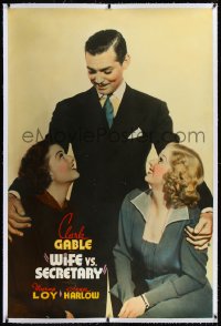 9m0011 WIFE VERSUS SECRETARY linen Meloy Bros 40x60 1936 Clark Gable between Jean Harlow & Myrna Loy!