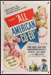 9m0439 ALL AMERICAN CO-ED linen 1sh 1941 great art of pretty Frances Langford, Johnny Downs!