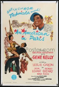 9m0440 AMERICAN IN PARIS linen 1sh 1951 wonderful art of Gene Kelly dancing with sexy Leslie Caron!