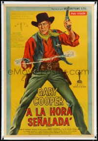 9m0306 HIGH NOON linen Argentinean R1950s different full-length art of Gary Cooper with smoking gun!