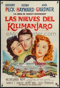 9m0313 SNOWS OF KILIMANJARO linen Argentinean 1952 art of Gregory Peck, Susan Hayward & Ava Gardner!