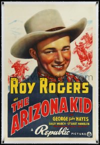 9m0443 ARIZONA KID linen 1sh 1939 wonderful portrait of singing cowboy Roy Rogers + cool action art!