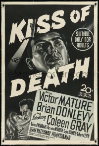 9m0255 KISS OF DEATH linen Aust 1sh 1948 intentional black & white classic film noir image, rare!