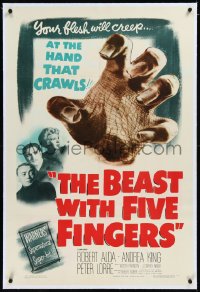 9m0447 BEAST WITH FIVE FINGERS linen 1sh 1947 Peter Lorre, your flesh will creep at the crawling hand!