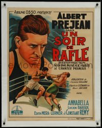 9m0343 DRAGNET NIGHT linen pre-war Belgian 1931 art of Albert Prejean boxing in the ring & c/u, rare!