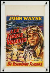 9m0356 FLYING TIGERS linen Belgian R1950s different art of World War II pilot John Wayne!