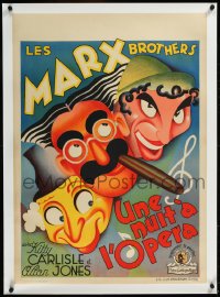 9m0346 NIGHT AT THE OPERA linen pre-war Belgian 1936 great art of Groucho, Chico & Harpo Marx, rare!