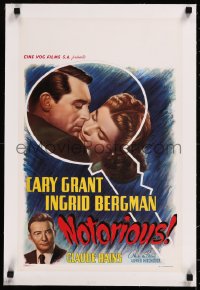 9m0364 NOTORIOUS linen Belgian R1950s art of Cary Grant & Ingrid Bergman, Alfred Hitchcock classic!