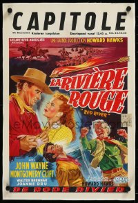9m0367 RED RIVER linen Belgian R1950s different art of John Wayne, Montgomery Clift & Dru, Hawks!