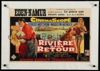 9m0368 RIVER OF NO RETURN linen Belgian 1954 art of sexy Marilyn Monroe held by Mitchum + w/guitar!