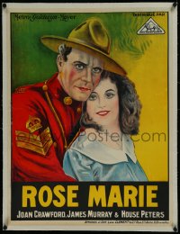 9m0347 ROSE-MARIE linen pre-war Belgian 1928 art of Joan Crawford & Mountie James Murray, ultra rare!