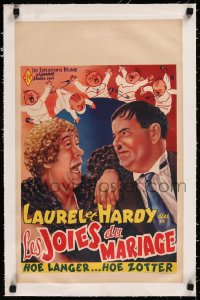 9m0374 TWICE TWO linen Belgian R1950s different art of Stan Laurel & Oliver Hardy, Hal Roach