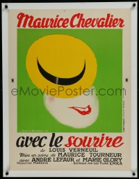 9m0348 WITH A SMILE linen pre-war Belgian 1936 different Mercier art of Chevalier & his hat, rare!