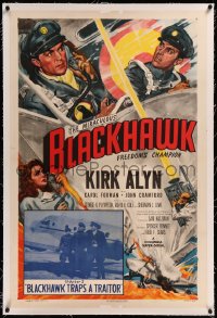 9m0452 BLACKHAWK linen chapter 2 1sh 1952 DC Comics serial, Blackhawk Traps a Traitor, Cravath art!