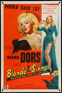 9m0454 BLONDE SINNER linen 1sh 1956 sexy eye-filling gasp-provoking blonde bombshell Diana Dors!