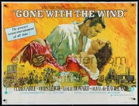 9m0321 GONE WITH THE WIND linen British quad R1970s Terpning art of Gable & Leigh over burning Atlanta!