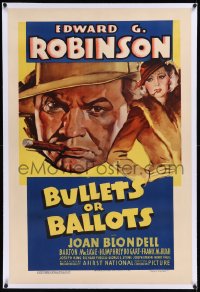 9m0466 BULLETS OR BALLOTS linen 1sh 1936 art of Edward G. Robinson & Blondell, but no Bogart, rare!