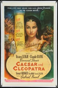 9m0471 CAESAR & CLEOPATRA linen 1sh 1946 art of sexy Egyptian Vivien Leigh, Claude Rains, ultra rare!