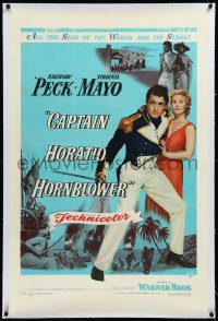 9m0473 CAPTAIN HORATIO HORNBLOWER linen 1sh 1951 Gregory Peck with sword & pretty Virginia Mayo!