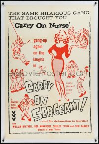9m0475 CARRY ON SERGEANT linen 1sh R1960s wacky English military comedy, some femme, some fun!