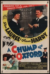 9m0482 CHUMP AT OXFORD linen 1sh R1946 great images of Laurel & Hardy in dunce caps & caps and gown!