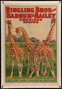 9m0164 RINGLING BROS & BARNUM & BAILEY COMBINED CIRCUS linen 29x42 circus poster 1932 giraffe art!