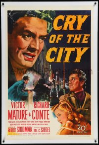 9m0497 CRY OF THE CITY linen 1sh 1948 Victor Mature, Richard Conte, Shelley Winters, film noir!