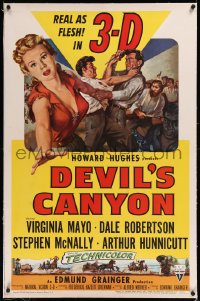 9m0504 DEVIL'S CANYON linen 3D 1sh 1953 artwork of real as flesh Virginia Mayo, Dale Robertson!