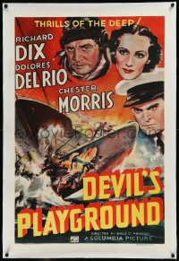 9m0505 DEVIL'S PLAYGROUND linen style B 1sh 1936 Richard Dix, Dolores Del Rio, Chester Morris, rare!