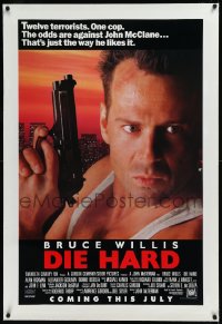 9m0506 DIE HARD linen advance 1sh 1988 Bruce Willis vs twelve terrorists, the odds are against him!