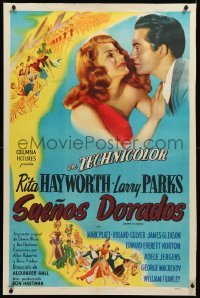 9m0511 DOWN TO EARTH linen Spanish/US 1sh 1947 sexy Rita Hayworth & Larry Parks + cool art, rare!
