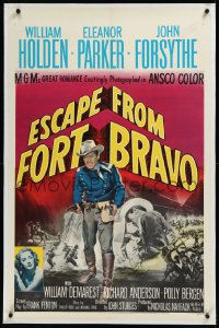 9m0521 ESCAPE FROM FORT BRAVO linen 1sh 1953 William Holden, Eleanor Parker, John Sturges directed!