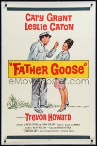 9m0525 FATHER GOOSE linen 1sh 1965 art of sea captain Cary Grant yelling at pretty Leslie Caron!