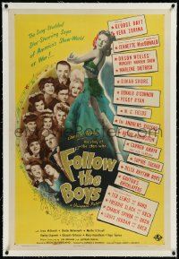 9m0533 FOLLOW THE BOYS linen style C 1sh 1944 Welles, Fields, Dietrich & more Universal all-stars!