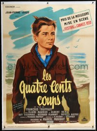 9m0067 400 BLOWS linen French 1p 1959 Grinsson art of Leaud as young Francois Truffaut, very rare!