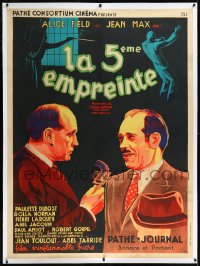9m0085 LA 5EME EMPREINTE linen French 1p 1934 art of men with gun + man getting murdered, ultra rare!