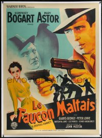 9m0066 MALTESE FALCON linen B French 1p 1946 best Bonneaud art of Bogart, Lorre & Astor, beyond rare!