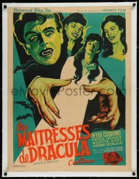 9m0380 BRIDES OF DRACULA linen French 24x32 1960 Terence Fisher, Hammer, different art by Koutachy!