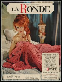 9m0383 LA RONDE linen French 23x31 1964 best image of naked Jane Fonda in bed, Roger Vadim directed!