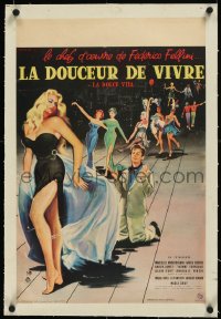 9m0376 LA DOLCE VITA linen French 16x24 1960 Federico Fellini, Mastroianni, sexy Ekberg by Yves Thos!