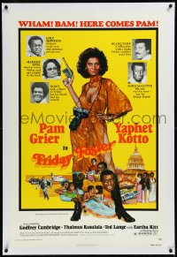 9m0536 FRIDAY FOSTER linen 1sh 1976 full-length artwork of sexiest Pam Grier with gun and camera!