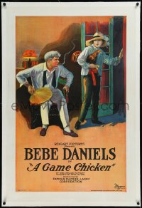 9m0541 GAME CHICKEN linen 1sh 1922 stone litho of Bebe Daniels dressed as a man going to cockfight!