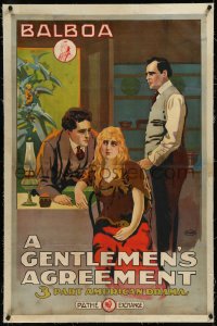 9m0547 GENTLEMEN'S AGREEMENT linen 1sh 1915 Edith Reeves in a 3 part American drama, ultra rare!