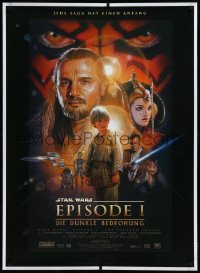 9m0021 PHANTOM MENACE linen German 33x47 1999 George Lucas, Star Wars Episode I, Struzan art, rare!