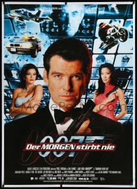 9m0025 TOMORROW NEVER DIES linen German 33x47 1997 Pierce Brosnan as James Bond, Yeoh, Hatcher, rare!