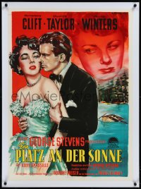 9m0336 PLACE IN THE SUN linen German 1952 Williams art of Clift, Elizabeth Taylor & Shelley Winters!